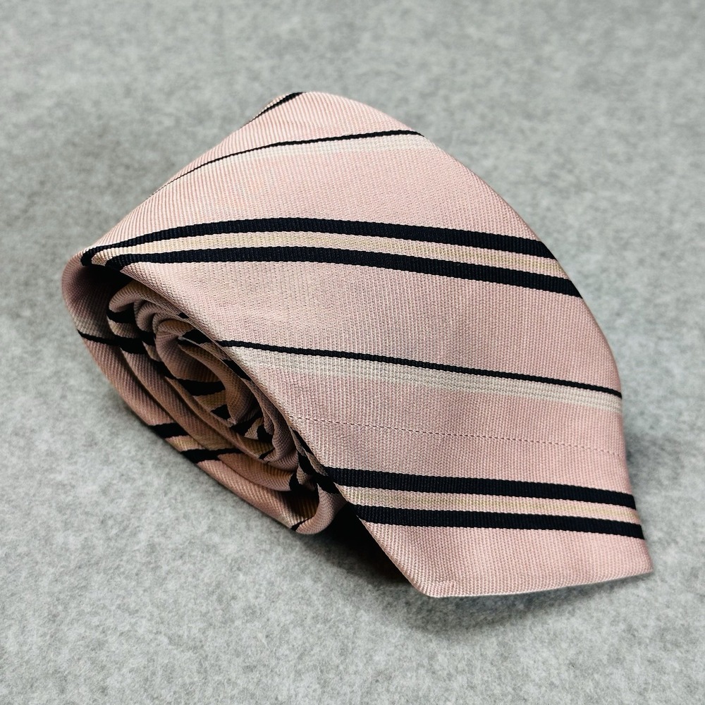 Vintage Allen Solly‎ Pink Repp Striped Silk Tie England Woven USA Made 57x3in